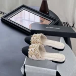 Chanel Women Mules Lambskin Grosgrain-White G46193