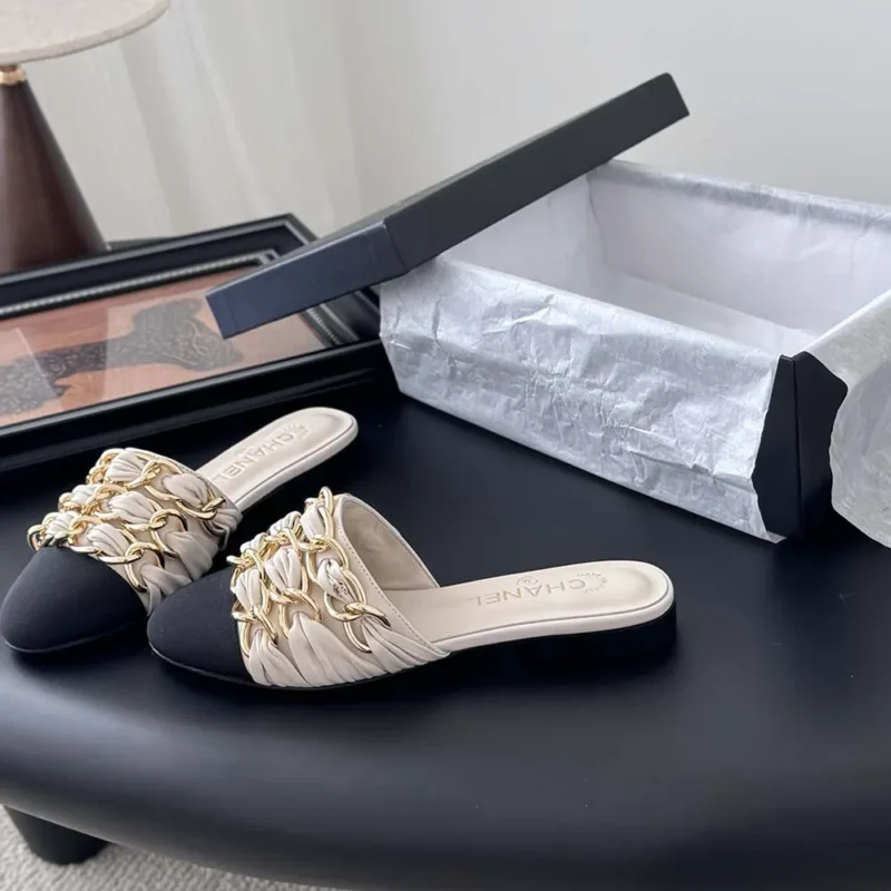 Chanel Women Mules Lambskin Grosgrain-White G46193