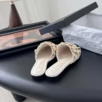 Chanel Women Mules Lambskin Grosgrain-White G46193