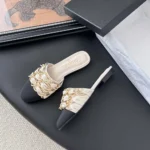 Chanel Women Mules Lambskin Grosgrain-White G46193