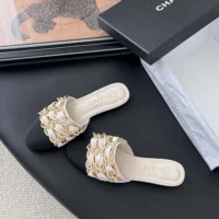 Chanel Women Mules Lambskin Grosgrain-White G46193 (1)