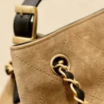 Chanel Women Shopping Bag Suede Calfskin Shiny Lambskin Gold Tone Metal