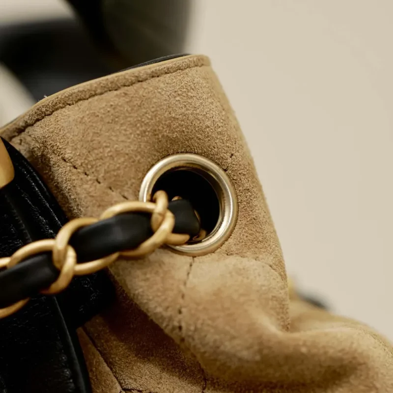 Chanel Women Shopping Bag Suede Calfskin Shiny Lambskin Gold Tone Metal