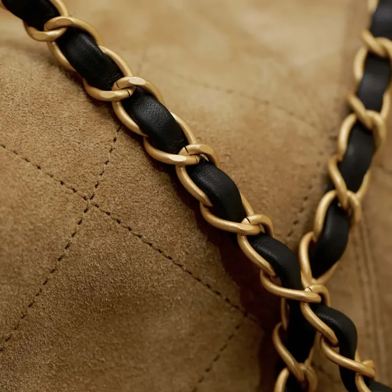Chanel Women Shopping Bag Suede Calfskin Shiny Lambskin Gold Tone Metal
