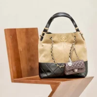 Chanel Women Shopping Bag Suede Calfskin Shiny Lambskin Gold Tone Metal (1)
