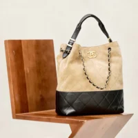 Chanel Women Shopping Bag Suede Calfskin Shiny Lambskin Gold Tone Metal (1)