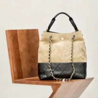 Chanel Women Shopping Bag Suede Calfskin Shiny Lambskin Gold Tone Metal (1)