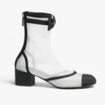 Bottes courtes Chanel pour femme en maille gros-grain - Blanc et noir G46703