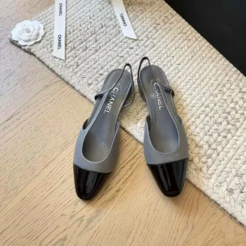 Chanel Women Slingbacks Goatskin Grosgrain-GrayBlack
