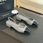 Escarpins Chanel Femme Slingbacks en cuir de chèvre gros-grain - Gris