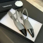 Escarpins Chanel Femme Slingbacks en cuir de chèvre gros-grain - Gris