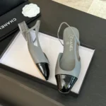 Chanel Women Slingbacks Goatskin Grosgrain-Grey – Image 3