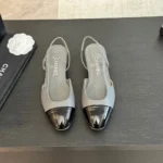 Escarpins Chanel Femme Slingbacks en cuir de chèvre gros-grain - Gris