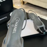 Escarpins Chanel Femme Slingbacks en cuir de chèvre gros-grain - Gris