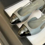 Escarpins Chanel Femme Slingbacks en cuir de chèvre gros-grain - Gris