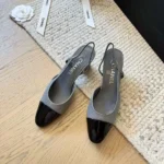 Chanel Women Slingbacks Goatskin Grosgrain in 65mm Heel-GrayBlack
