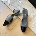 Chanel Women Slingbacks Goatskin Grosgrain in 65mm Heel-GrayBlack
