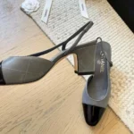 Chanel Women Slingbacks Goatskin Grosgrain in 65mm Heel-GrayBlack