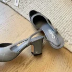 Chanel Women Slingbacks Goatskin Grosgrain in 65mm Heel-GrayBlack