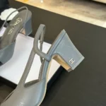 Chanel Women Slingbacks Goatskin Grosgrain in 65mm Heel-GreyBlack