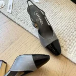 Chanel Slingbacks i getskinn med 90 mm klack – gråsvart