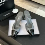 Chanel Slingback da donna in pelle di capra grosgrain con tacco 90 mm - Grigio/Nero