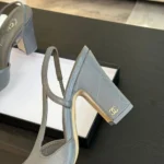 Chanel Women Slingbacks Goatskin Grosgrain in 90mm Heel-Grey/Black - immagine 7