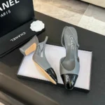 Chanel Slingback da donna in pelle di capra grosgrain con tacco 90 mm - Grigio/Nero