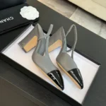 Chanel Slingback da donna in pelle di capra grosgrain con tacco 90 mm - Grigio/Nero