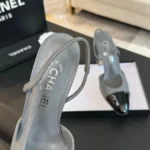 Chanel Women Slingbacks Goatskin Grosgrain in 90mm Heel-Grey/Black - immagine 6