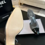 Chanel Slingback da donna in pelle di capra grosgrain con tacco 90 mm - Grigio/Nero