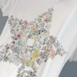 Dior Men T-Shirt White Cotton and Linen Jersey with Multicolor Dior Star Motif