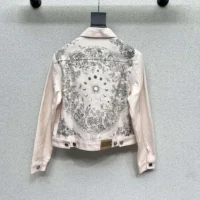 Dior Women Jacket Cotton Denim with Pink Dior Astral Flowers Motif (1)