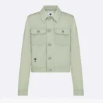 Dior Women Jacket Cotton Denim with Sage Green Dior Astral Flowers Motif