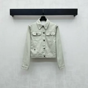 Dior Women Jacket Cotton Denim with Sage Green Dior Astral Flowers Motif