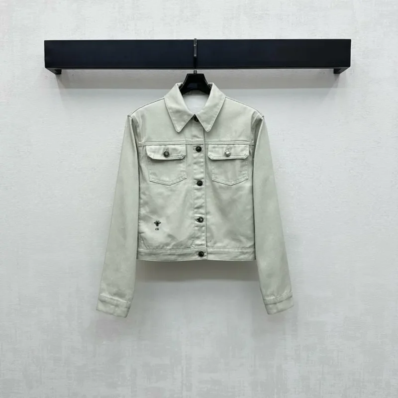 Dior Women Jacket Cotton Denim with Sage Green Dior Astral Flowers Motif