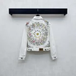 Dior Women Jacket Cotton Denim with Sage Green Dior Astral Flowers Motif