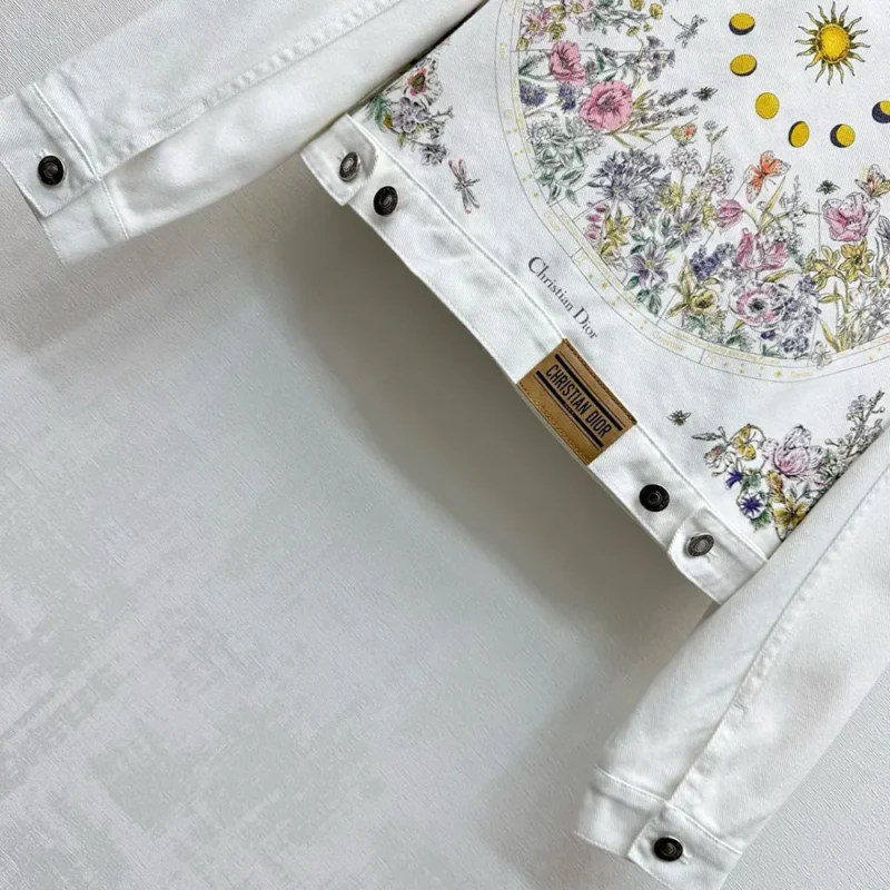 Dior Women Jacket Cotton Denim with Sage Green Dior Astral Flowers Motif