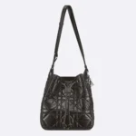 Dior Women Medium D-Motion Bag Black Macrocannage Crinkled Calfskin