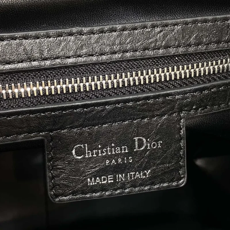 Dior Women Medium D-Motion Bag Black Macrocannage Crinkled Calfskin