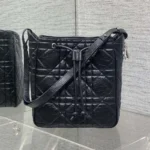 Dior Women Medium D-Motion Bag Black Macrocannage Crinkled Calfskin