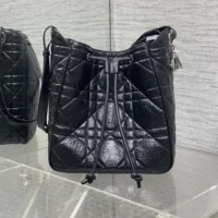 Dior Women Medium D-Motion Bag Black Macrocannage Crinkled Calfskin (1)