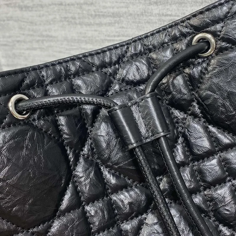 Dior Women Medium D-Motion Bag Black Macrocannage Crinkled Calfskin
