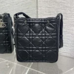 Dior Women Medium D-Motion Bag Black Macrocannage Crinkled Calfskin