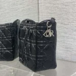 Dior Women Medium D-Motion Bag Black Macrocannage Crinkled Calfskin