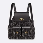 Dior Women Medium Dior Caro Backpack Black Tweed with White Cannage Motif