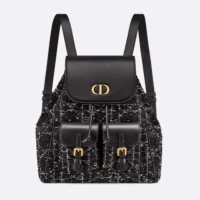 Zaino Dior Caro medio da donna Dior in tweed nero con motivo Cannage bianco