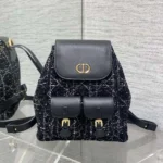 Dior Women Medium Dior Caro Backpack Black Tweed with White Cannage Motif