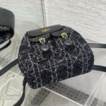 Dior Women Medium Dior Caro Backpack Black Tweed with White Cannage Motif