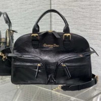 Dior Women Medium Grand Tour Bowling Bag Black Crinkled Calfskin (11)